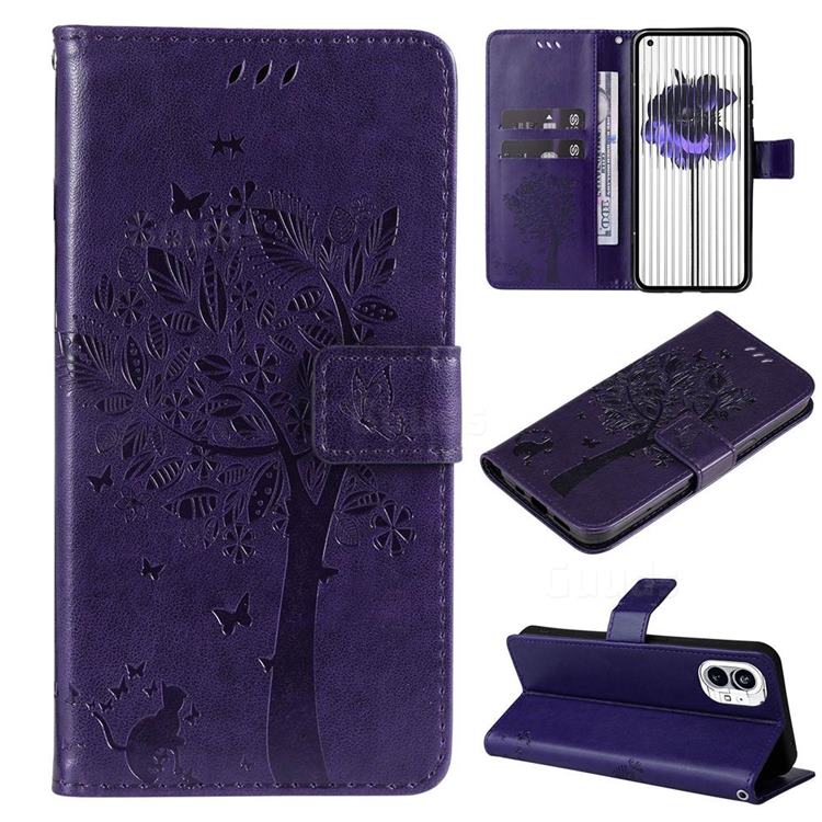Embossing Butterfly Tree Leather Wallet Case for Nothing Phone 1 - Purple