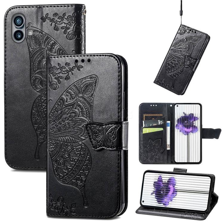 Embossing Mandala Flower Butterfly Leather Wallet Case for Nothing Phone 1 - Black