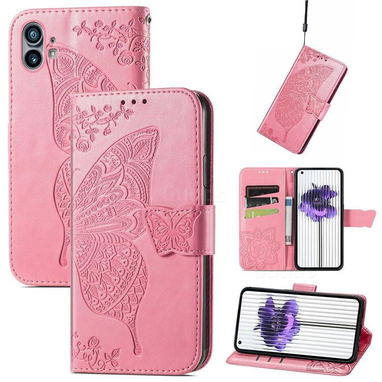 Embossing Mandala Flower Butterfly Leather Wallet Case for Nothing Phone 1 - Pink