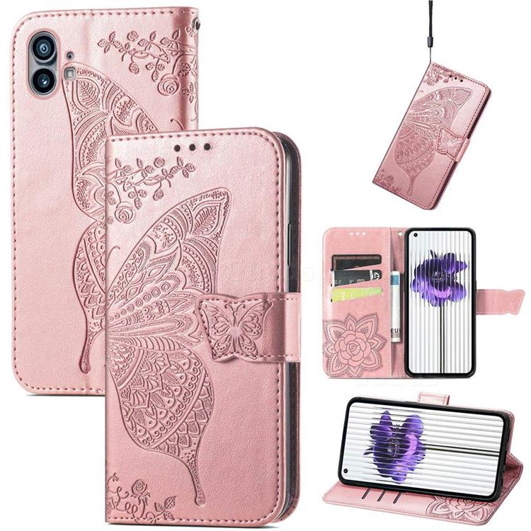 Embossing Mandala Flower Butterfly Leather Wallet Case for Nothing Phone 1 - Rose Gold
