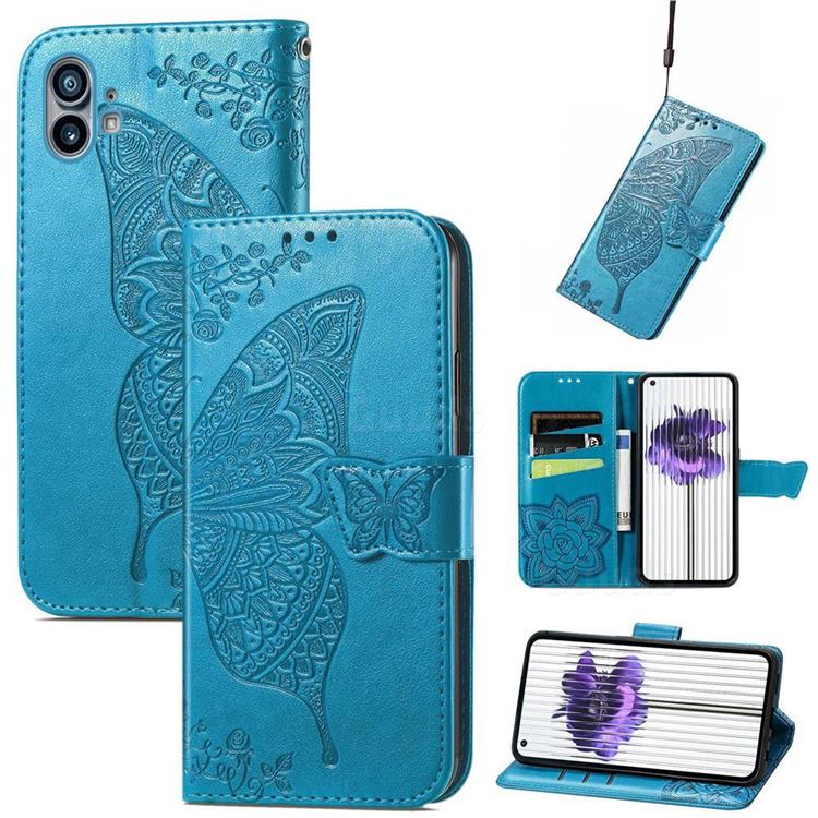 Embossing Mandala Flower Butterfly Leather Wallet Case for Nothing Phone 1 - Blue