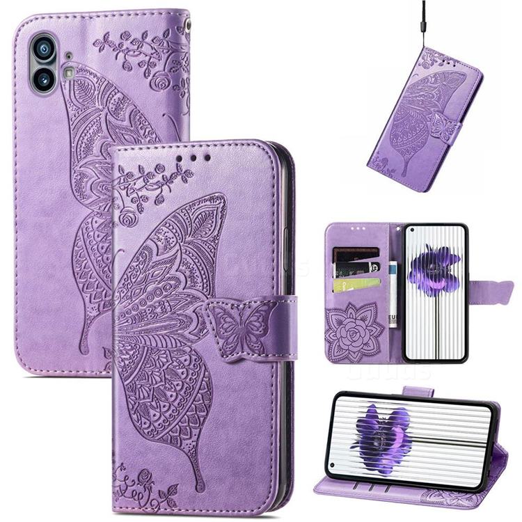 Embossing Mandala Flower Butterfly Leather Wallet Case for Nothing Phone 1 - Light Purple