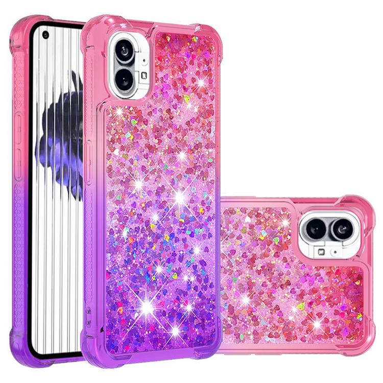 Rainbow Gradient Liquid Glitter Quicksand Sequins Phone Case for Nothing Phone 1 - Pink Purple