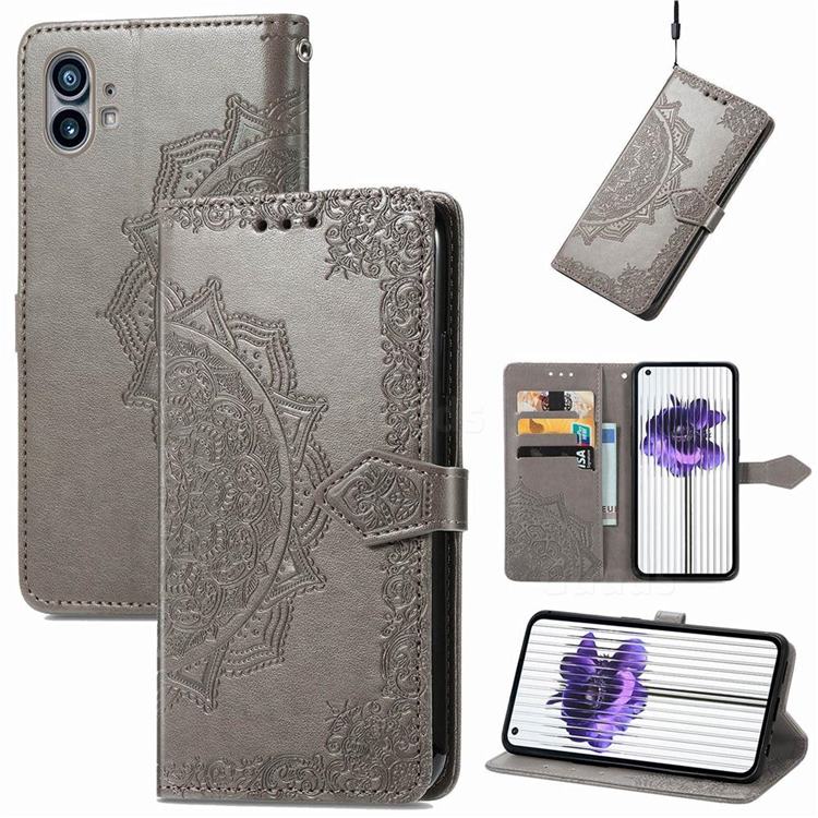 Embossing Imprint Mandala Flower Leather Wallet Case for Nothing Phone 1 - Gray