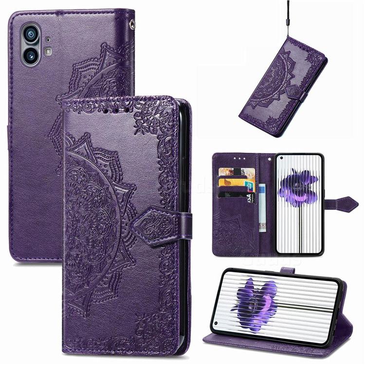 Embossing Imprint Mandala Flower Leather Wallet Case for Nothing Phone 1 - Purple