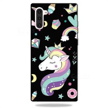 Candy Unicorn 3D Embossed Relief Black TPU Cell Phone Back Cover for Samsung Galaxy Note 10 (6.28 inch) / Note10 5G