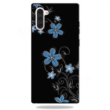 Little Blue Flowers 3D Embossed Relief Black TPU Cell Phone Back Cover for Samsung Galaxy Note 10 (6.28 inch) / Note10 5G