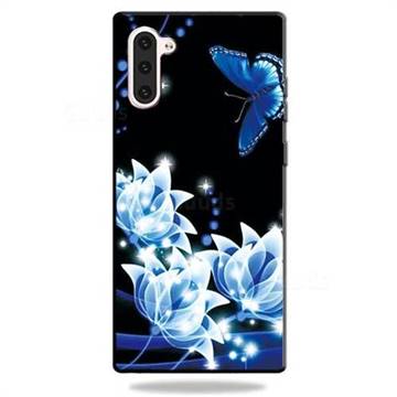 Blue Butterfly 3D Embossed Relief Black TPU Cell Phone Back Cover for Samsung Galaxy Note 10 (6.28 inch) / Note10 5G