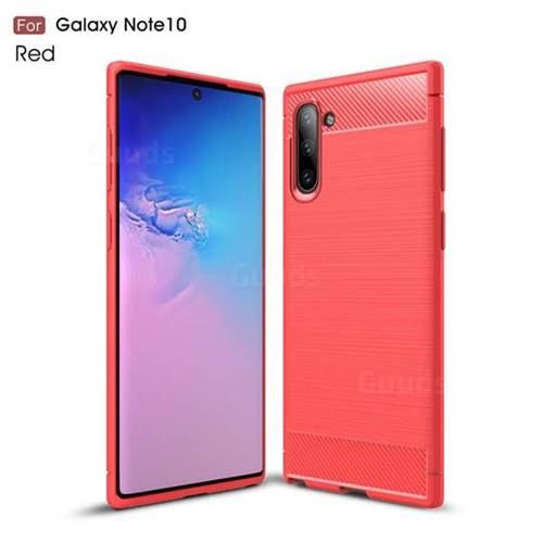 Luxury Carbon Fiber Brushed Wire Drawing Silicone TPU Back Cover for Samsung Galaxy Note 10 (6.28 inch) / Note10 5G - Red