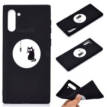 Fish Fishing Cat Chalk Drawing Matte Black TPU Phone Cover for Samsung Galaxy Note 10 (6.28 inch) / Note10 5G