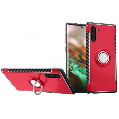 Armor Anti Drop Carbon PC + Silicon Invisible Ring Holder Phone Case for Samsung Galaxy Note 10 (6.28 inch) / Note10 5G - Red
