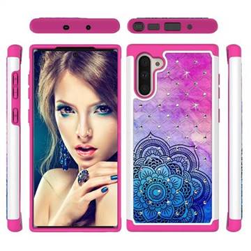 Colored Mandala Studded Rhinestone Bling Diamond Shock Absorbing Hybrid Defender Rugged Phone Case Cover for Samsung Galaxy Note 10 (6.28 inch) / Note10 5G