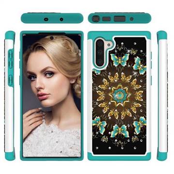 Golden Butterflies Studded Rhinestone Bling Diamond Shock Absorbing Hybrid Defender Rugged Phone Case Cover for Samsung Galaxy Note 10 (6.28 inch) / Note10 5G