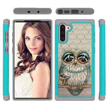 Sweet Gray Owl Studded Rhinestone Bling Diamond Shock Absorbing Hybrid Defender Rugged Phone Case Cover for Samsung Galaxy Note 10 (6.28 inch) / Note10 5G