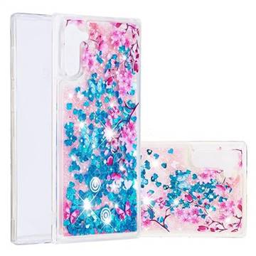Blue Plum Blossom Dynamic Liquid Glitter Quicksand Soft TPU Case for Samsung Galaxy Note 10 (6.28 inch) / Note10 5G