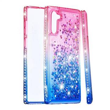 Diamond Frame Liquid Glitter Quicksand Sequins Phone Case for Samsung Galaxy Note 10 (6.28 inch) / Note10 5G - Pink Blue