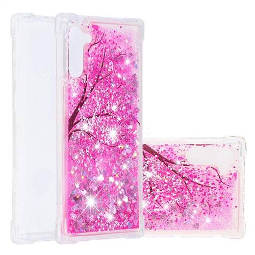 Pink Cherry Blossom Dynamic Liquid Glitter Sand Quicksand Star TPU Case for Samsung Galaxy Note 10 (6.28 inch) / Note10 5G