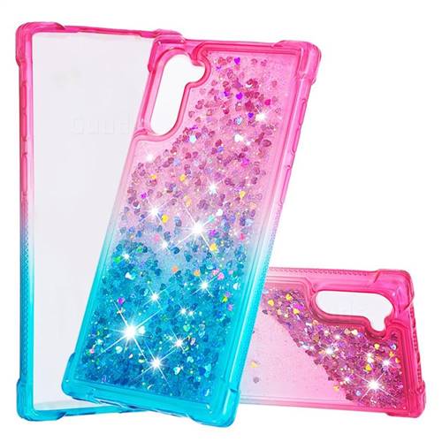 Rainbow Gradient Liquid Glitter Quicksand Sequins Phone Case for Samsung Galaxy Note 10 (6.28 inch) / Note10 5G - Pink Blue