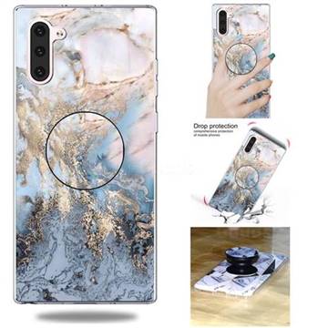 Golden Gray Marble Pop Stand Holder Varnish Phone Cover for Samsung Galaxy Note 10 (6.28 inch) / Note10 5G