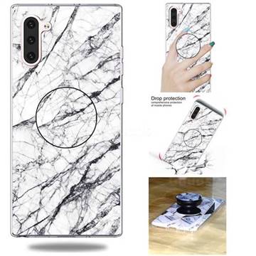 White Marble Pop Stand Holder Varnish Phone Cover for Samsung Galaxy Note 10 (6.28 inch) / Note10 5G