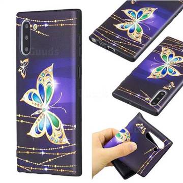 Golden Shining Butterfly 3D Embossed Relief Black Soft Back Cover for Samsung Galaxy Note 10 (6.28 inch) / Note10 5G