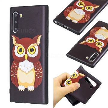 Big Owl 3D Embossed Relief Black Soft Back Cover for Samsung Galaxy Note 10 (6.28 inch) / Note10 5G