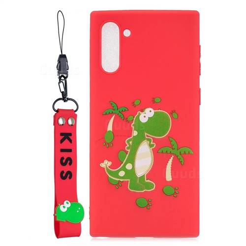 Red Dinosaur Soft Kiss Candy Hand Strap Silicone Case for Samsung Galaxy Note 10 (6.28 inch) / Note10 5G