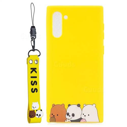 Yellow Bear Family Soft Kiss Candy Hand Strap Silicone Case for Samsung Galaxy Note 10 (6.28 inch) / Note10 5G