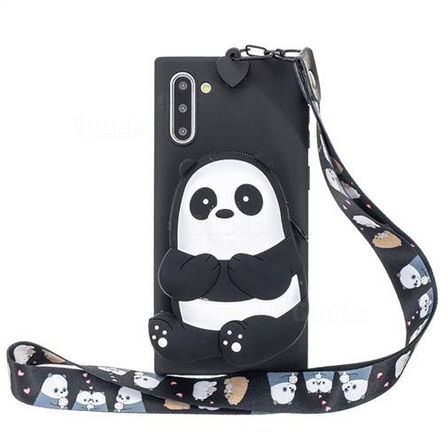 Cute Panda Neck Lanyard Zipper Wallet Silicone Case for Samsung Galaxy Note 10 (6.28 inch) / Note10 5G