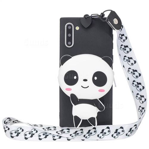 White Panda Neck Lanyard Zipper Wallet Silicone Case for Samsung Galaxy Note 10 (6.28 inch) / Note10 5G