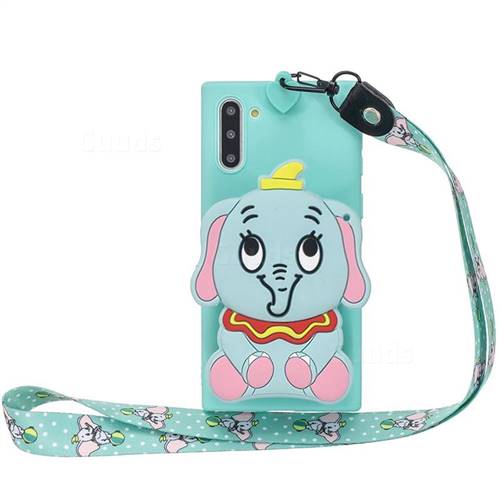 Blue Elephant Neck Lanyard Zipper Wallet Silicone Case for Samsung Galaxy Note 10 (6.28 inch) / Note10 5G