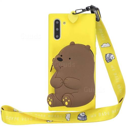 Yellow Bear Neck Lanyard Zipper Wallet Silicone Case for Samsung Galaxy Note 10 (6.28 inch) / Note10 5G