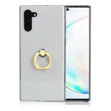 Luxury Soft TPU Glitter Back Ring Cover with 360 Rotate Finger Holder Buckle for Samsung Galaxy Note 10 (6.28 inch) / Note10 5G - White