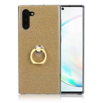Luxury Soft TPU Glitter Back Ring Cover with 360 Rotate Finger Holder Buckle for Samsung Galaxy Note 10 (6.28 inch) / Note10 5G - Golden