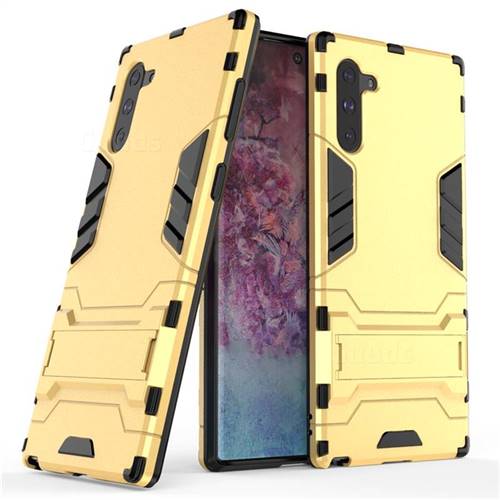 Armor Premium Tactical Grip Kickstand Shockproof Dual Layer Rugged Hard Cover for Samsung Galaxy Note 10 (6.28 inch) / Note10 5G - Golden