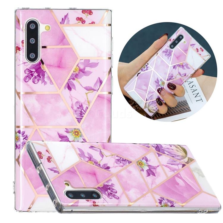 Purple Flower Painted Marble Electroplating Protective Case for Samsung Galaxy Note 10 (6.28 inch) / Note10 5G