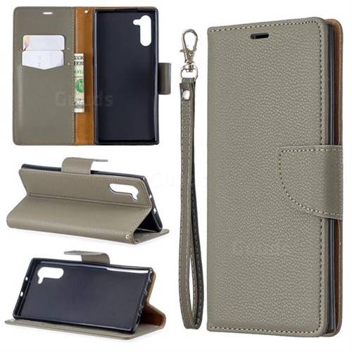 Classic Luxury Litchi Leather Phone Wallet Case for Samsung Galaxy Note 10 (6.28 inch) / Note10 5G - Gray