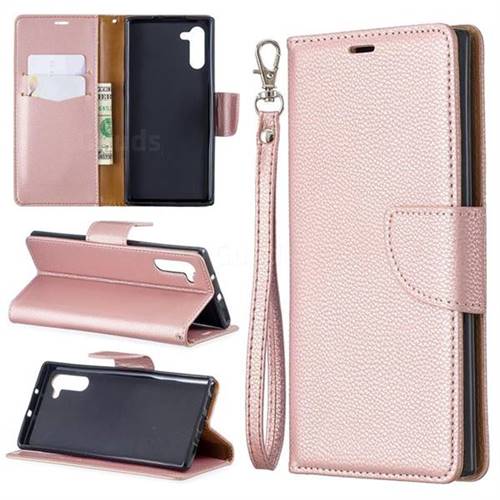 Classic Luxury Litchi Leather Phone Wallet Case for Samsung Galaxy Note 10 (6.28 inch) / Note10 5G - Golden