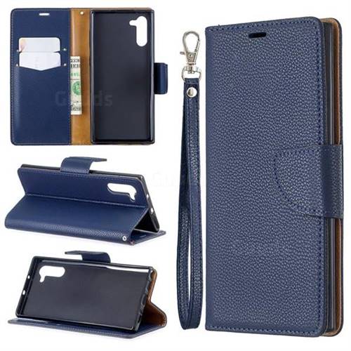 Classic Luxury Litchi Leather Phone Wallet Case for Samsung Galaxy Note 10 (6.28 inch) / Note10 5G - Blue