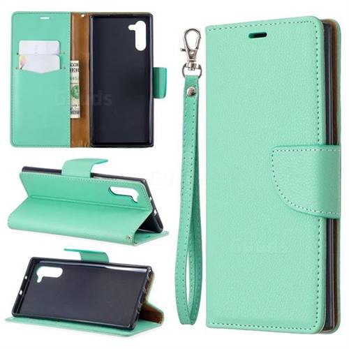 Classic Luxury Litchi Leather Phone Wallet Case for Samsung Galaxy Note 10 (6.28 inch) / Note10 5G - Green