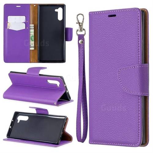 Classic Luxury Litchi Leather Phone Wallet Case for Samsung Galaxy Note 10 (6.28 inch) / Note10 5G - Purple