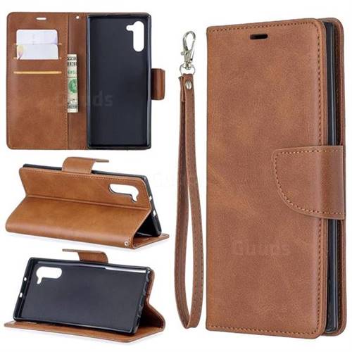 Classic Sheepskin PU Leather Phone Wallet Case for Samsung Galaxy Note 10 (6.28 inch) / Note10 5G - Brown