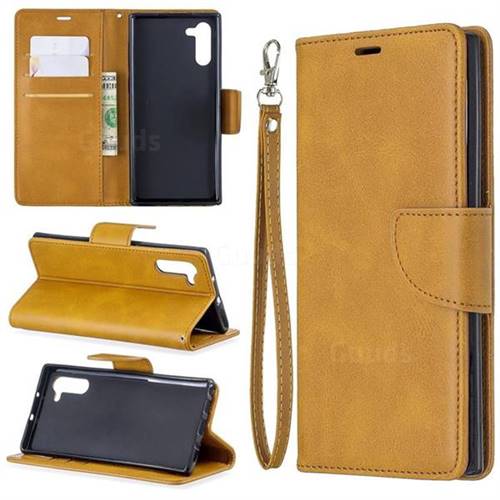 Classic Sheepskin PU Leather Phone Wallet Case for Samsung Galaxy Note 10 (6.28 inch) / Note10 5G - Yellow