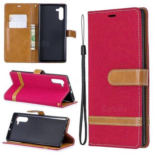 Jeans Cowboy Denim Leather Wallet Case for Samsung Galaxy Note 10 (6.28 inch) / Note10 5G - Red