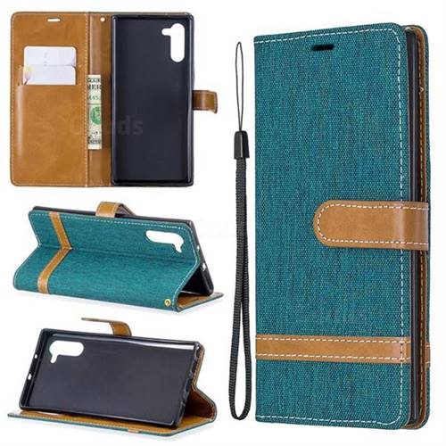 Jeans Cowboy Denim Leather Wallet Case for Samsung Galaxy Note 10 (6.28 inch) / Note10 5G - Green