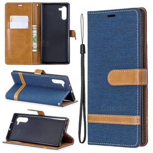 Jeans Cowboy Denim Leather Wallet Case for Samsung Galaxy Note 10 (6.28 inch) / Note10 5G - Dark Blue