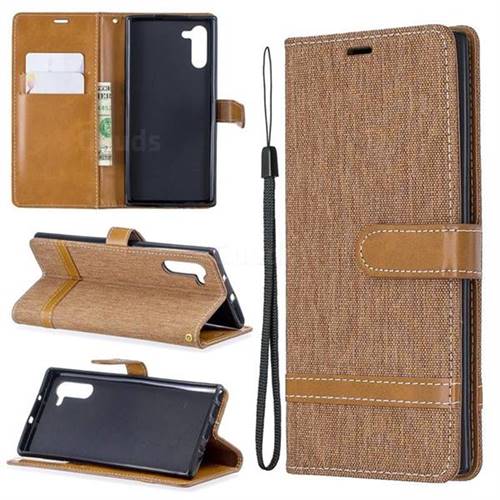 Jeans Cowboy Denim Leather Wallet Case for Samsung Galaxy Note 10 (6.28 inch) / Note10 5G - Brown
