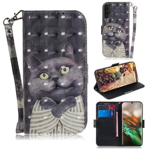 Cat Embrace 3D Painted Leather Wallet Phone Case for Samsung Galaxy Note 10 (6.28 inch) / Note10 5G