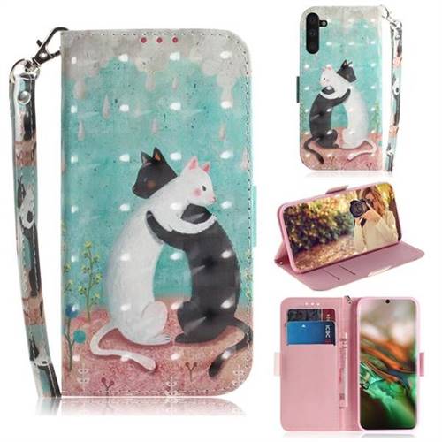 Black and White Cat 3D Painted Leather Wallet Phone Case for Samsung Galaxy Note 10 (6.28 inch) / Note10 5G