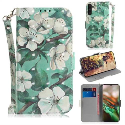 Watercolor Flower 3D Painted Leather Wallet Phone Case for Samsung Galaxy Note 10 (6.28 inch) / Note10 5G